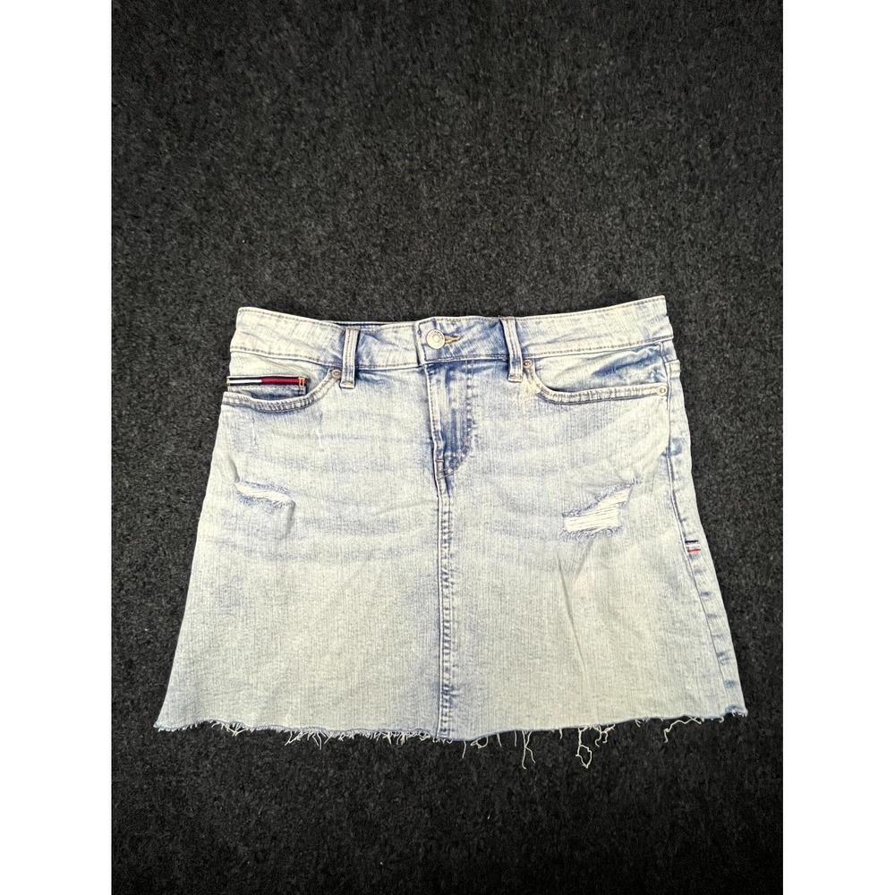 Tommy Jeans Cutoff Mini Skirt Womens 2 W26 Blue Denim Distressed Frayed Raw Hem